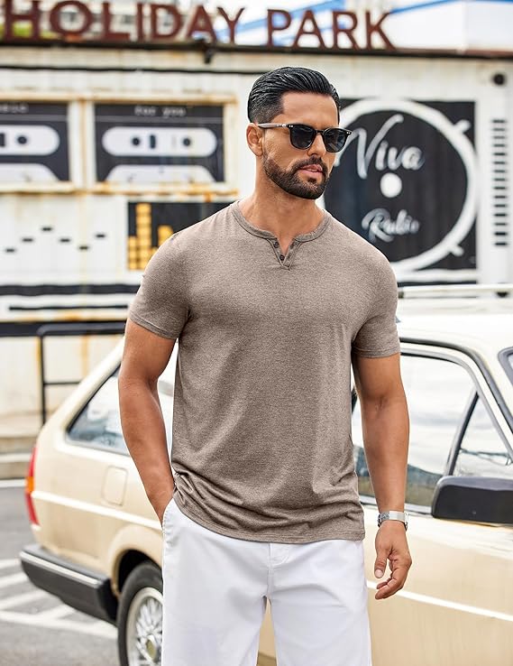 Men's T Shirts Short Sleeve Casual V Neck T-Shirt Soft Notch Neck Tee Classic Plain Shirts