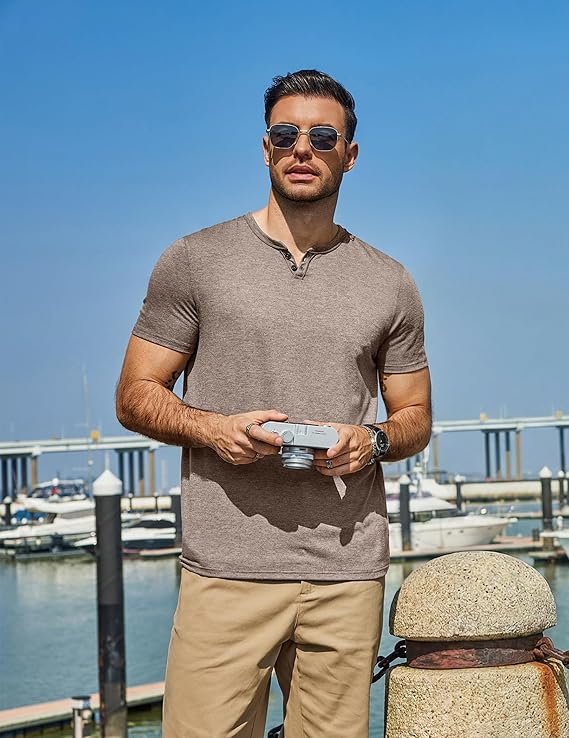 Men's T Shirts Short Sleeve Casual V Neck T-Shirt Soft Notch Neck Tee Classic Plain Shirts